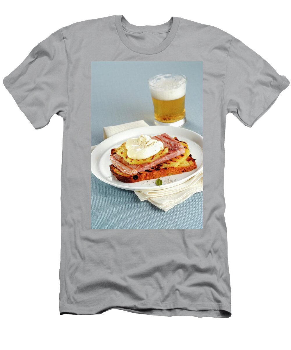 A Slice of Grilled Panettone Topped with Pineapple Ham and Sour Cream Franco Pizzochero T-Shirt