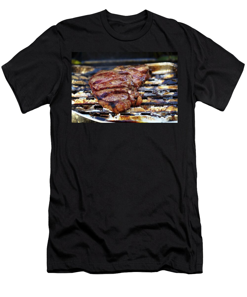 A T Bone Steak in an Aluminium Tray on a Barbecue Close Up Jo Kirchherr T-Shirt