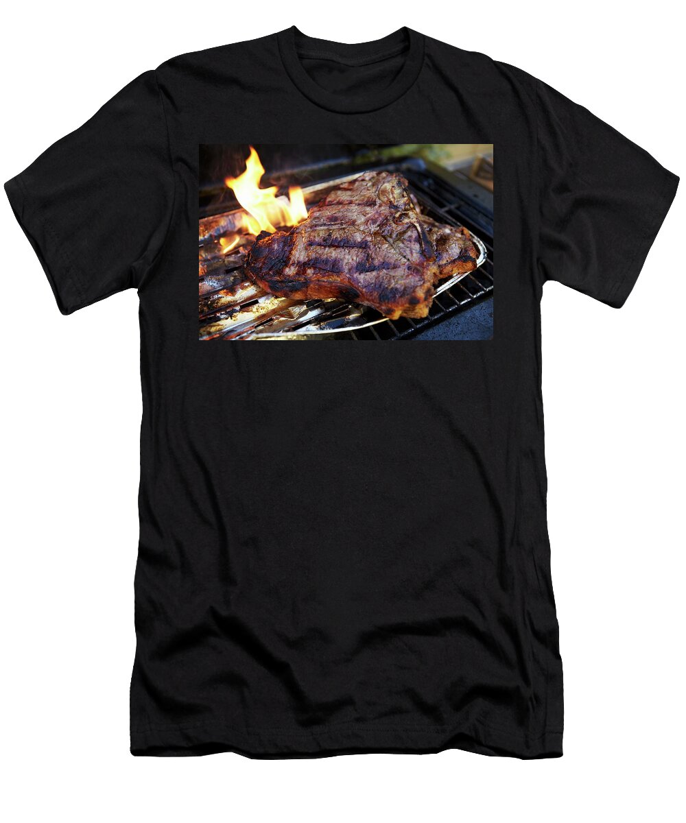 A T Bone Steak in an Aluminium Tray on a Barbecue Jo Kirchherr T-Shirt