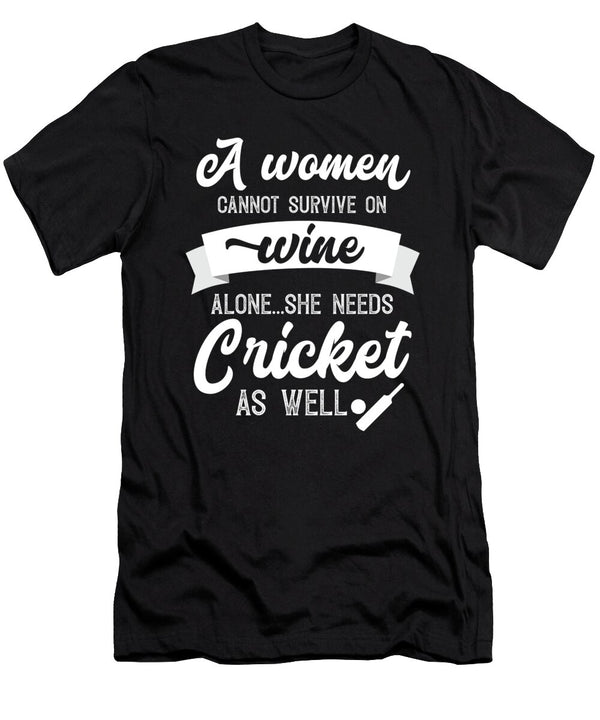 A Woman Cannot Survive on Wine Alone She Needs Cricket As Well Orange Pieces T-Shirt