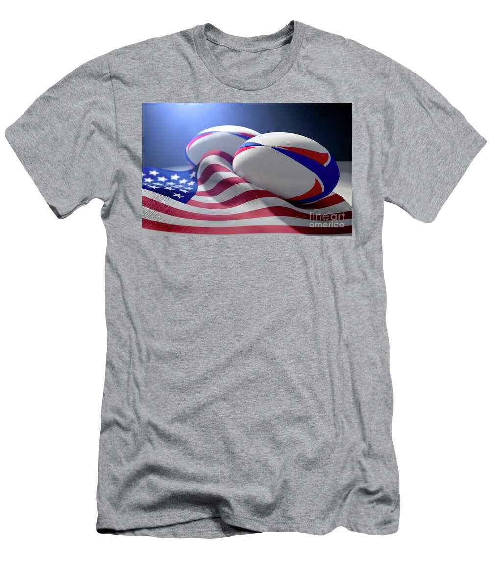 American Flag and Rugby Ball Pair Allan Swart T-Shirt