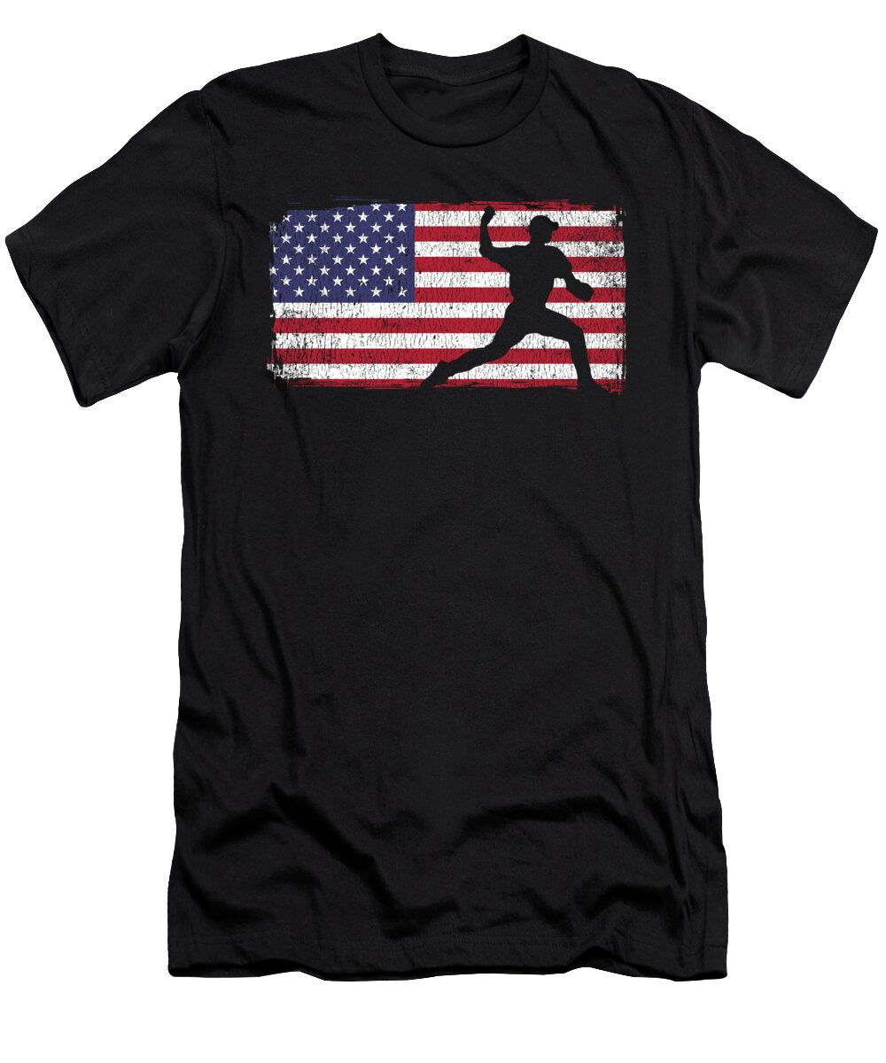 American Flag Baseball Player Pitcher Patriotic Eyes Four T-Shirt