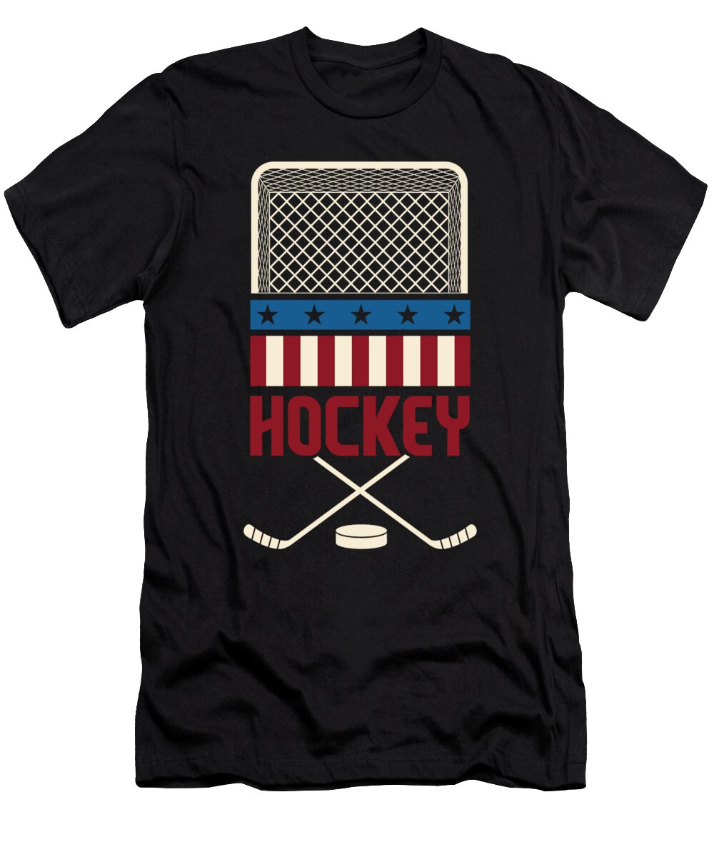 American Flag Hockey USA Patriotic Gift Ice Hockey Maximus Designs T-Shirt