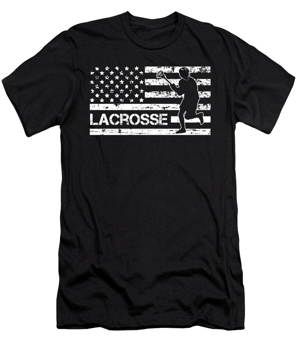 American Flag Lacrosse Gifts for Lacrosse Players Tom Schiesswald T-Shirt