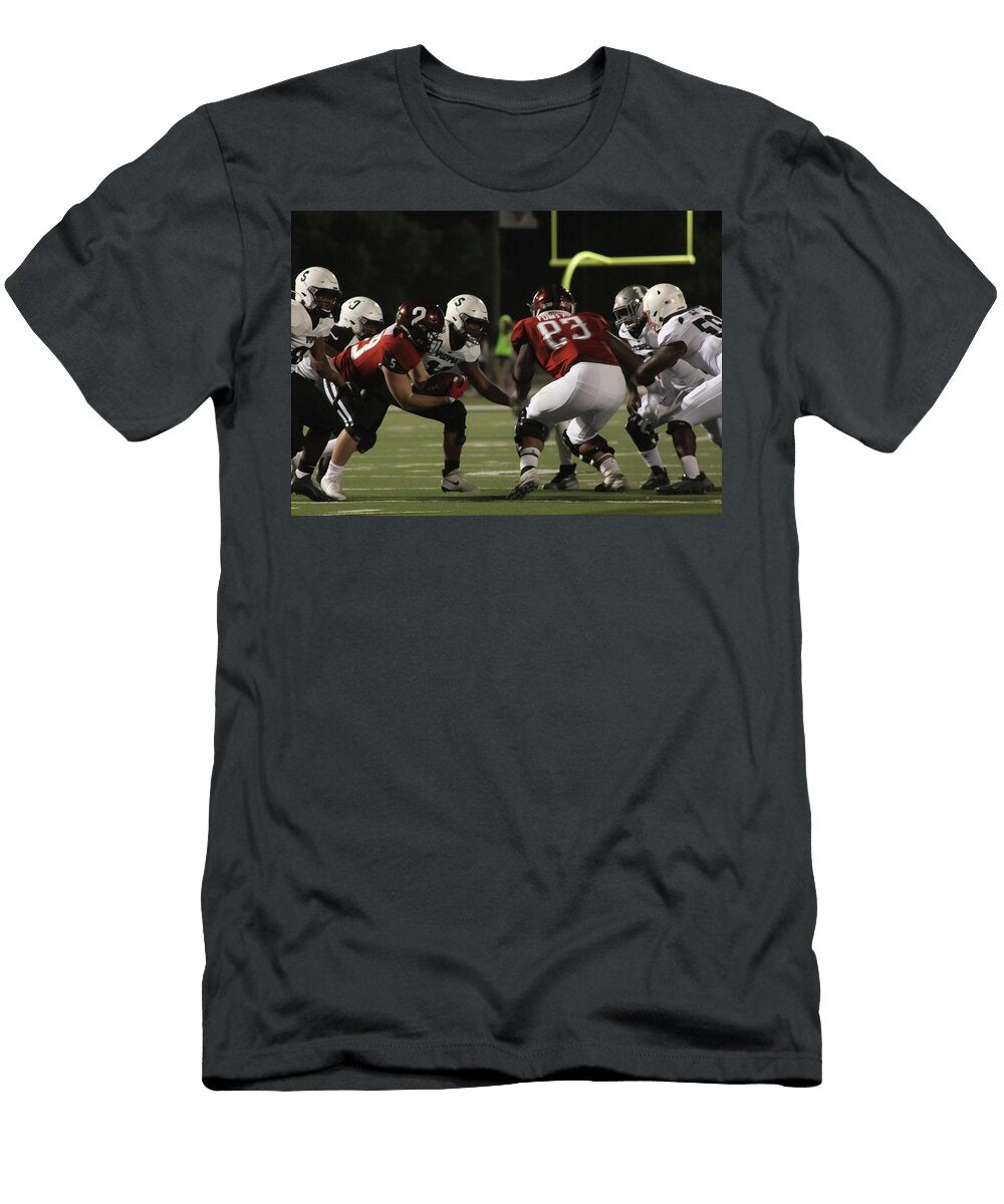 American Football Game Intense Action on the Gridiron Tommy Mcdaniel T-Shirt