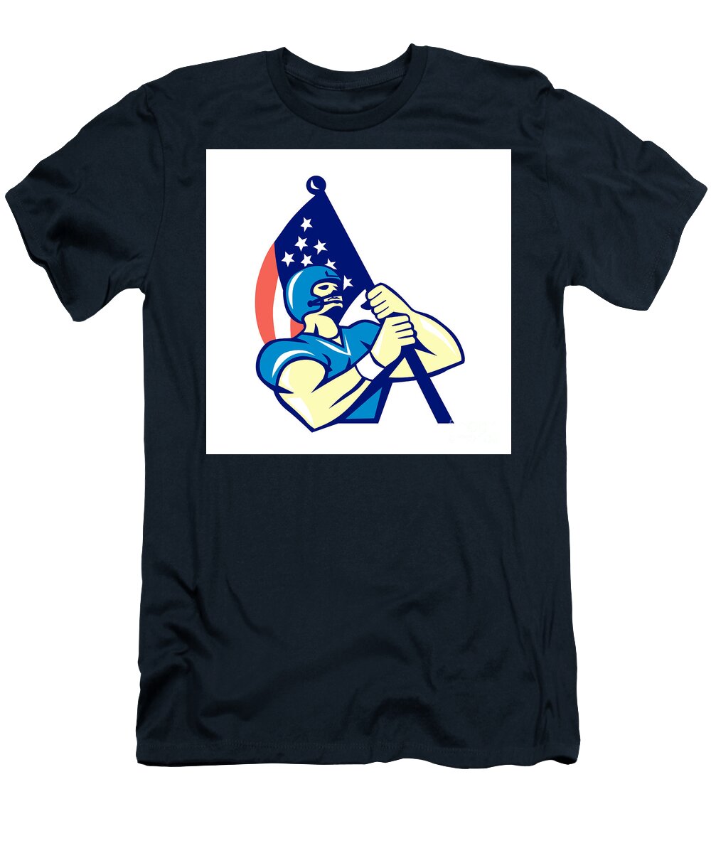 American Football Player Holding Flag Retro Aloysius Patrimonio T-Shirt