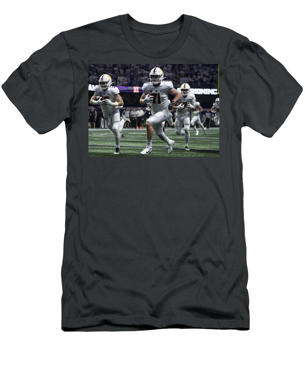 American Football Player Running with the Ball During a Game Tommy Mcdaniel T-Shirt