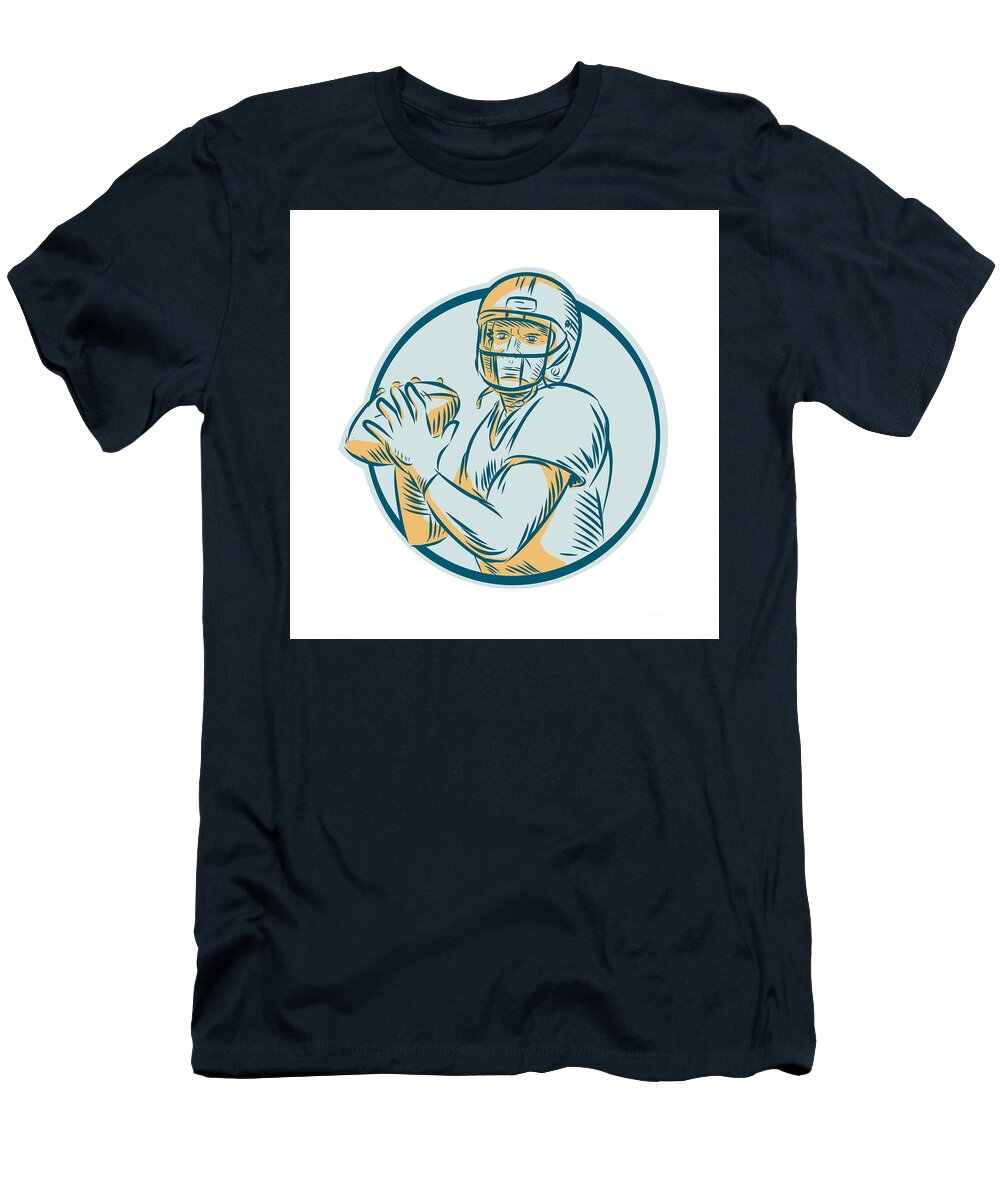 American Football Qb Throwing Circle Etching Aloysius Patrimonio T-Shirt