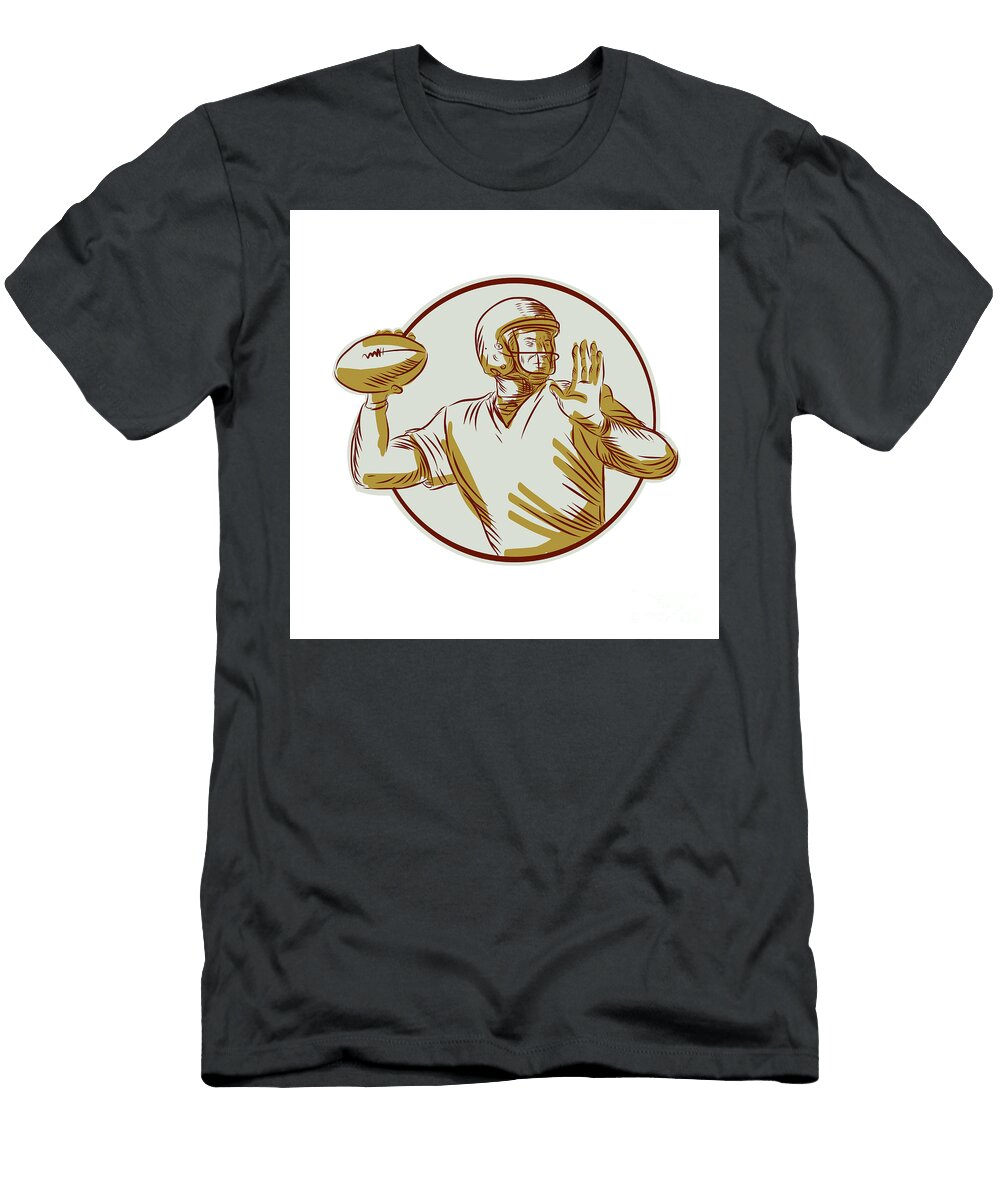 American Football Qb Throwing Circle Side Etching Aloysius Patrimonio T-Shirt