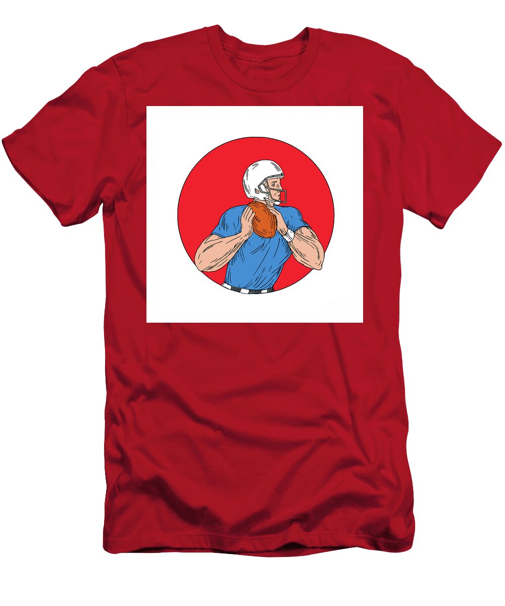 American Football Quarterback Ready Throw Ball Circle Drawing Aloysius Patrimonio T-Shirt