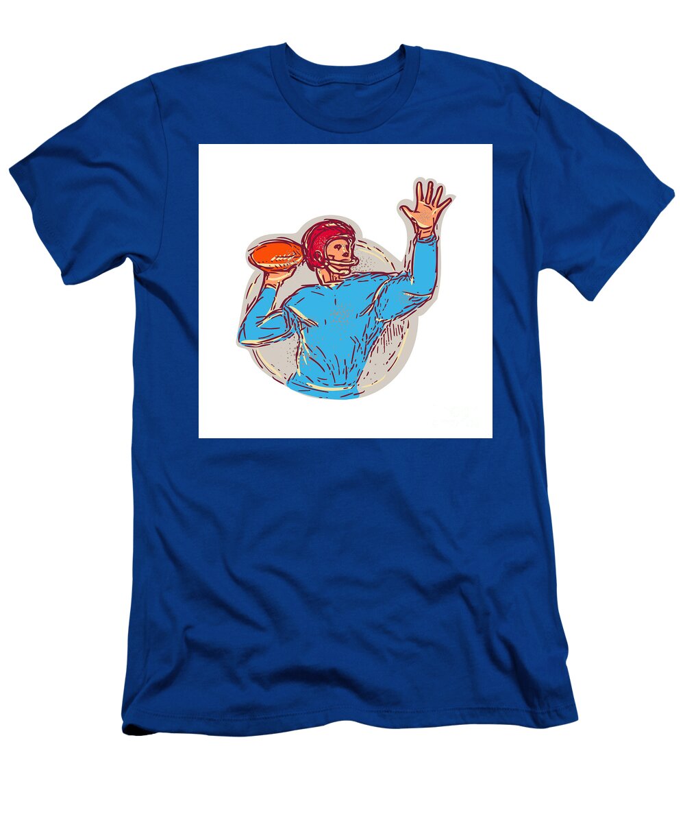 American Football Quarterback Throwing Ball Drawing Aloysius Patrimonio T-Shirt