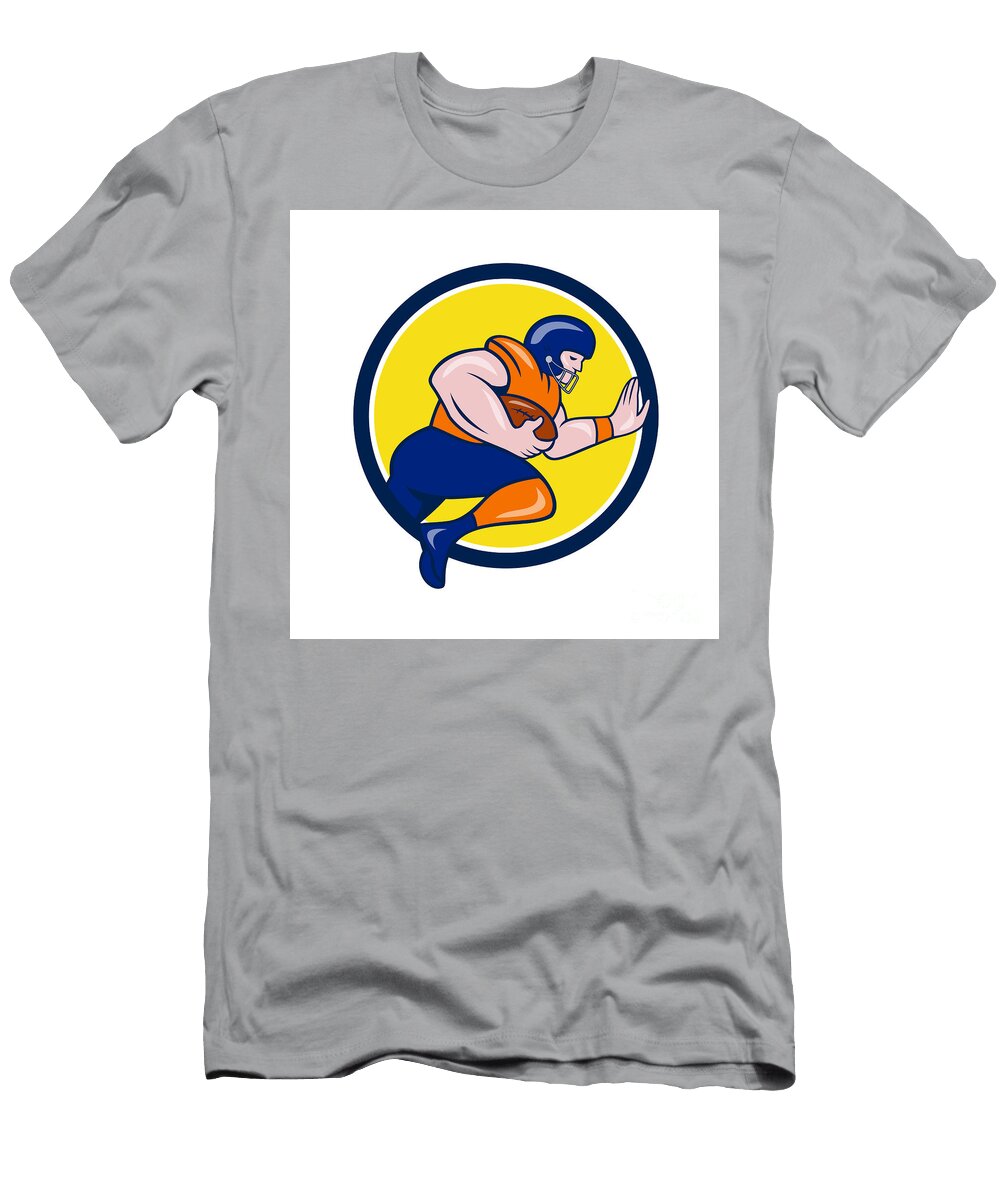 American Football Running Back Charging Circle Cartoon Aloysius Patrimonio T-Shirt