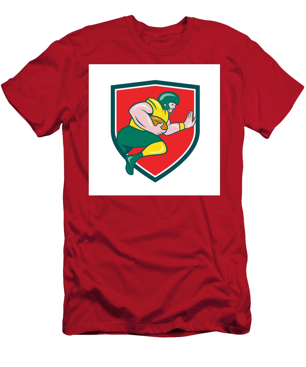 American Football Running Back Charging Crest Cartoon Aloysius Patrimonio T-Shirt