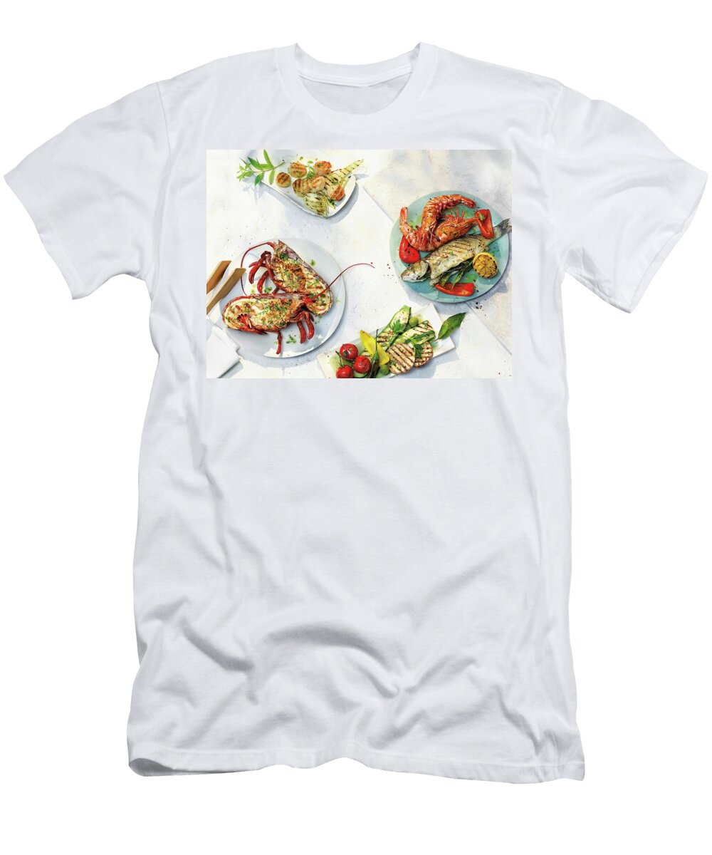 An Arrangement of Various Different Grilled Fish Dishes Jalag Jan C Brettschneider T-Shirt