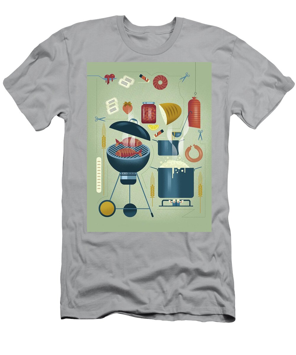 An Illustration of Kitchen Utensils and Food on the Topic of Do It Yourself Jalag Dieter Braun T-Shirt