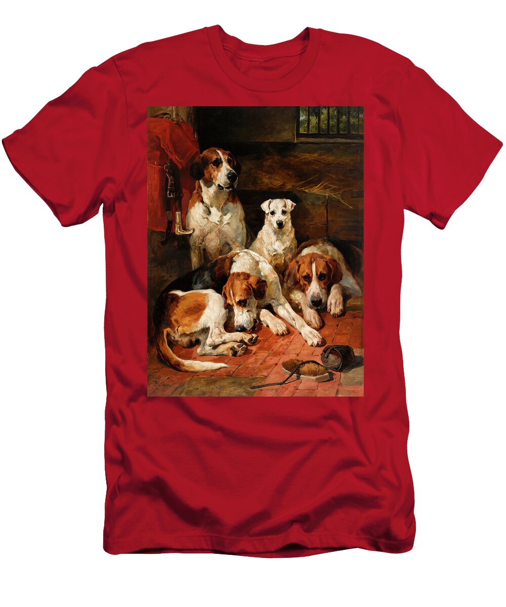An Unexpected Visitor Hounds and a Terrier in a Kennel John Emms T-Shirt