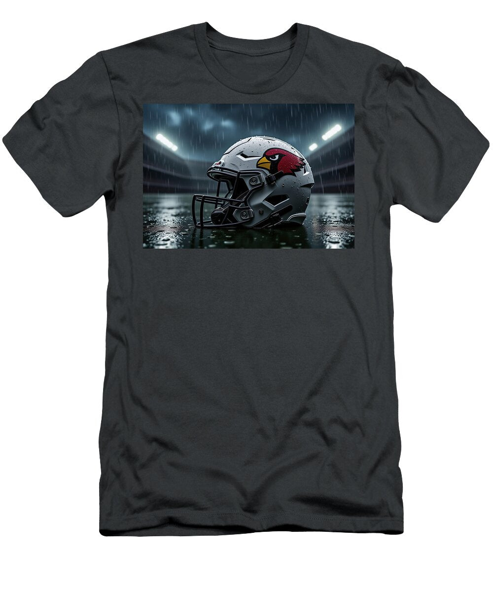 Arizona Cardinals Helmet in Rainy Stadium Kevin Walker and Pixel Reverie T-Shirt
