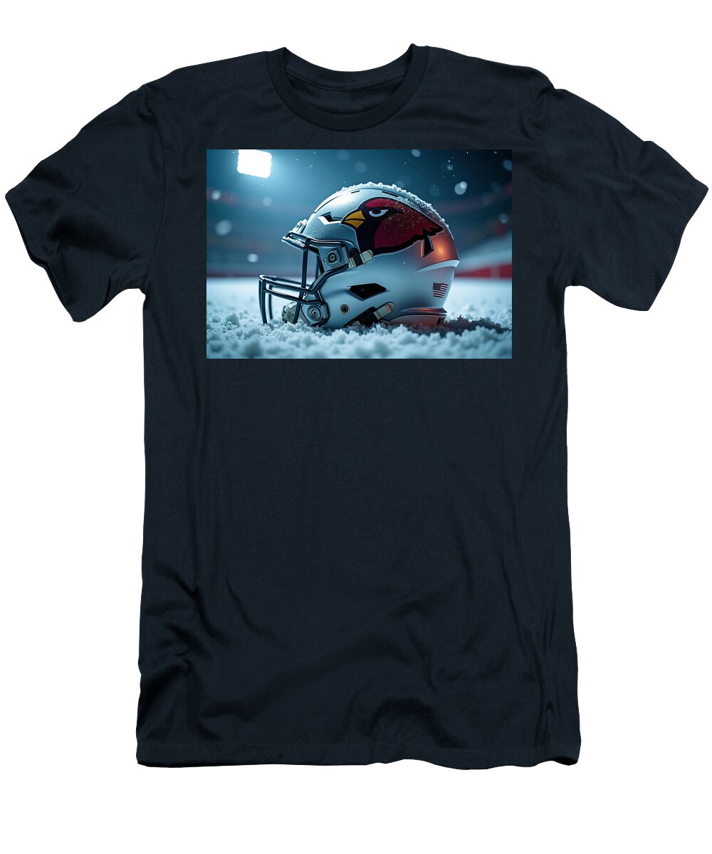 Arizona Cardinals Helmet on Snowy Field Kevin Walker and Pixel Reverie T-Shirt