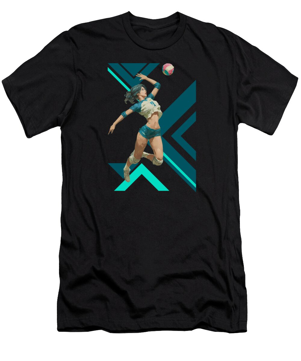 Athletic Female Volleyball Spiker with Bold Energy Dream Stuff T-Shirt