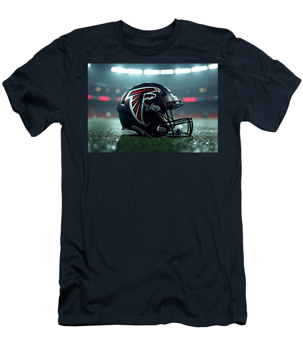 Atlanta Falcons Football Helmet on Field Kevin Walker and Pixel Reverie T-Shirt