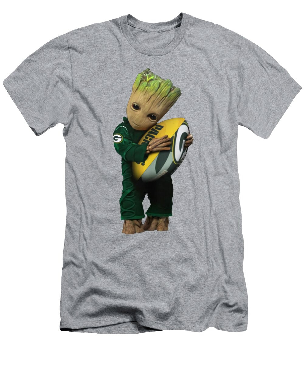 Baby Groot Hug Rugby Ball Green Bay Packers Unisex Summer Fashion Brooklyn White T-Shirt
