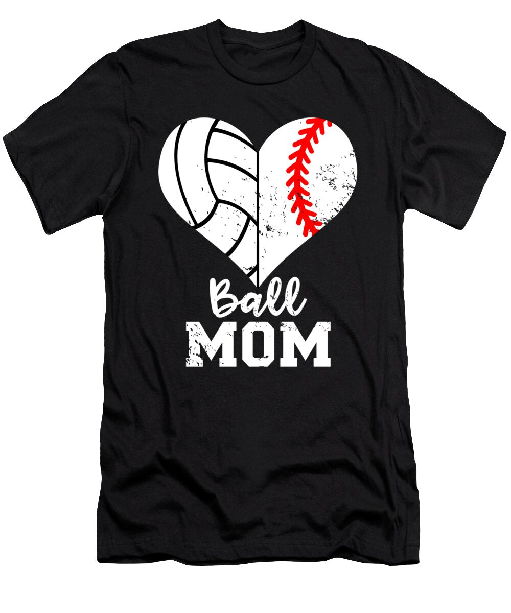 Ball Mom Heart Funny Baseball Volleyball Mom Dhbubble T-Shirt