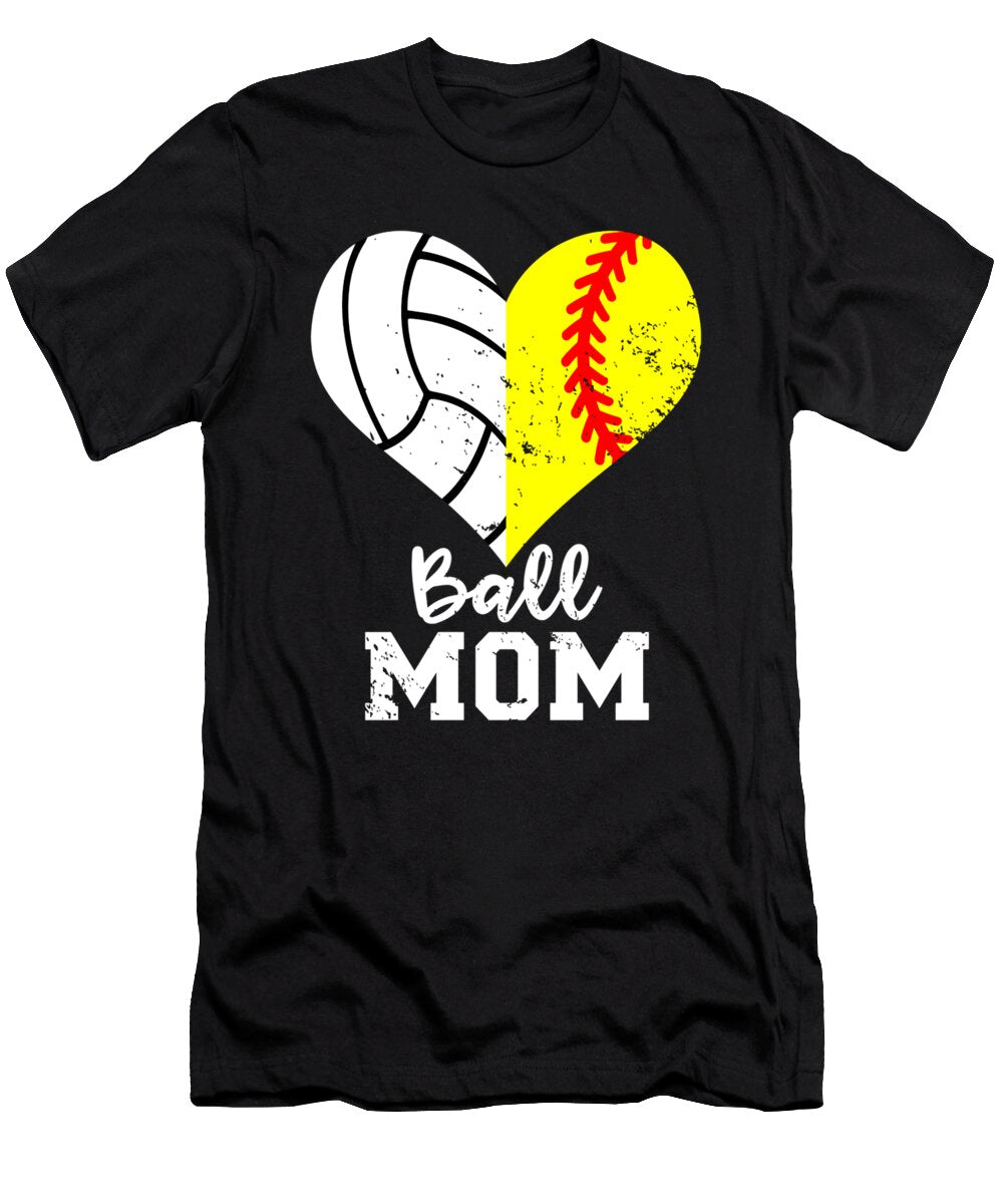 Ball Mom Heart Funny Softball Volleyball Mom Dhbubble T-Shirt