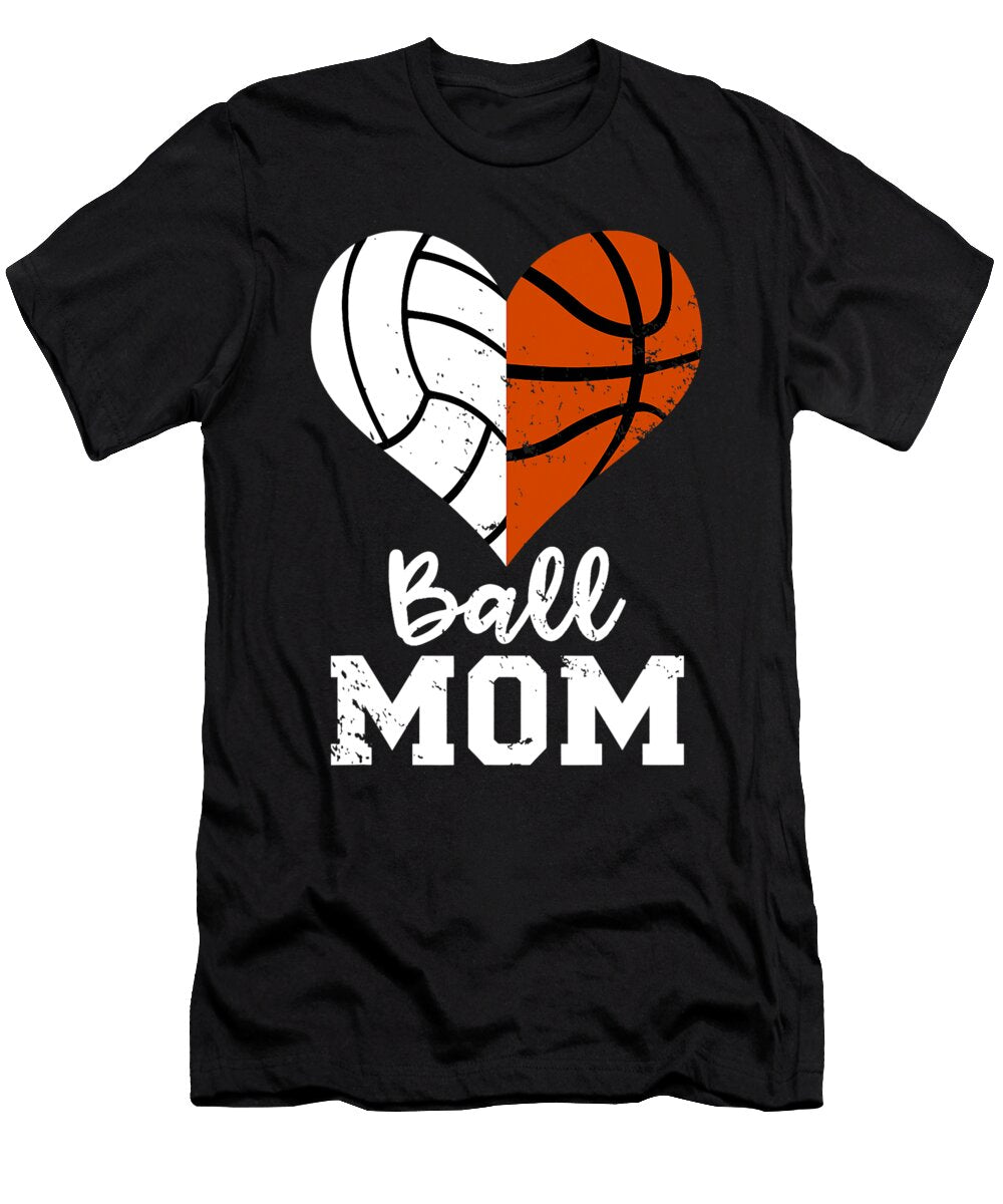 Ball Mom Heart Funny Volleyball Basketball Mom Dhbubble T-Shirt
