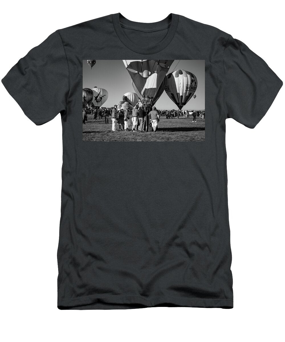 Balloon Safety Crew Officials At Albuquerque Fiesta in Black and White Brigitte Thompson T-Shirt