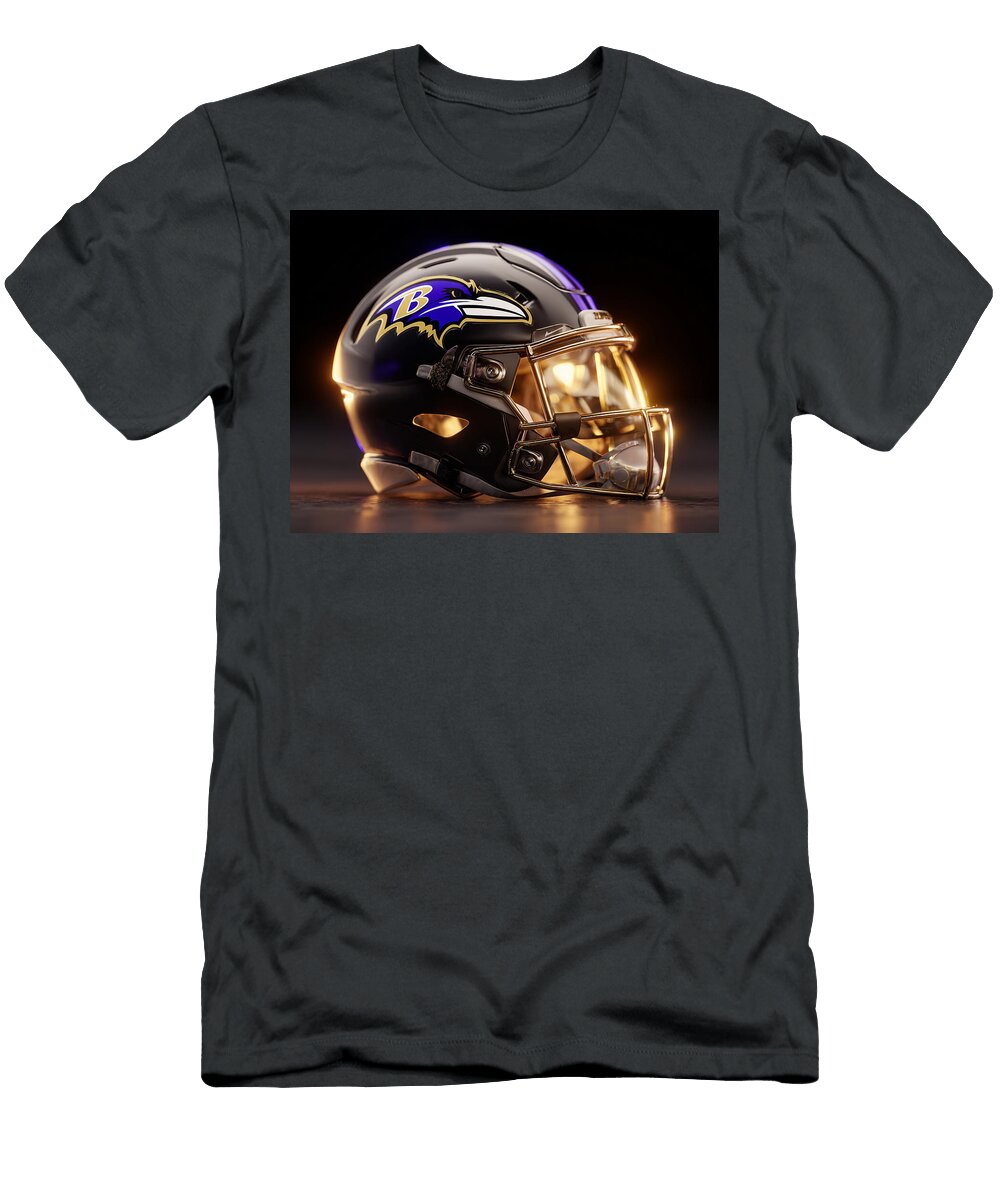 Baltimore Ravens Football Helmet Kevin Walker and Pixel Reverie T-Shirt