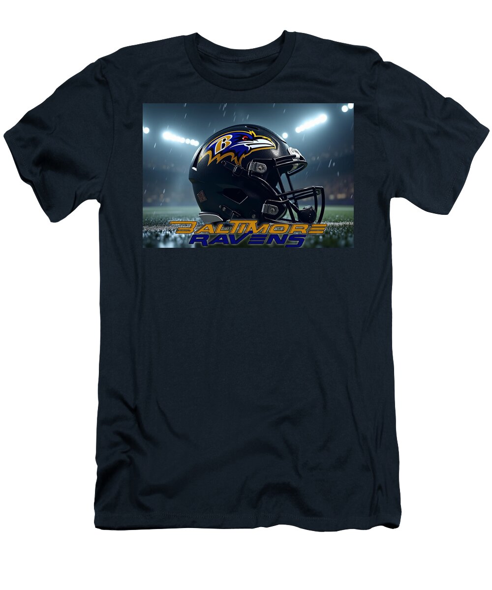 Baltimore Ravens Helmet in Stadium Kevin Walker and Pixel Reverie T-Shirt