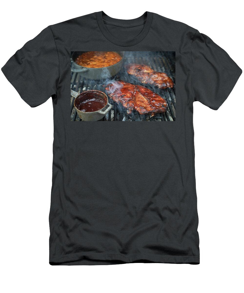Barbecue Pork Steaks and Baked Beans on a Grill Rannells Greg T-Shirt
