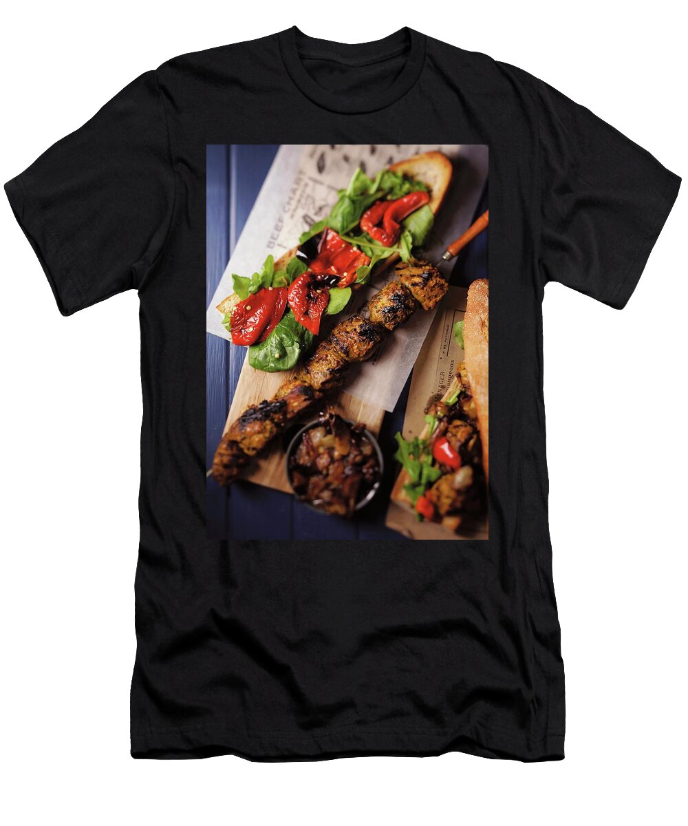 Barbecue Skewers with Spinach and Pepper Crostino and Caramelised Onions Great Stock T-Shirt