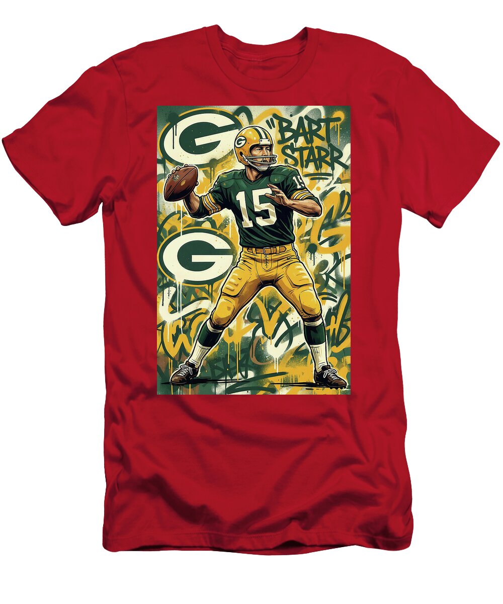 Bart Starr Quarterback Portrait Graffiti Poster Football Player NFL Sampadart Gallery T-Shirt