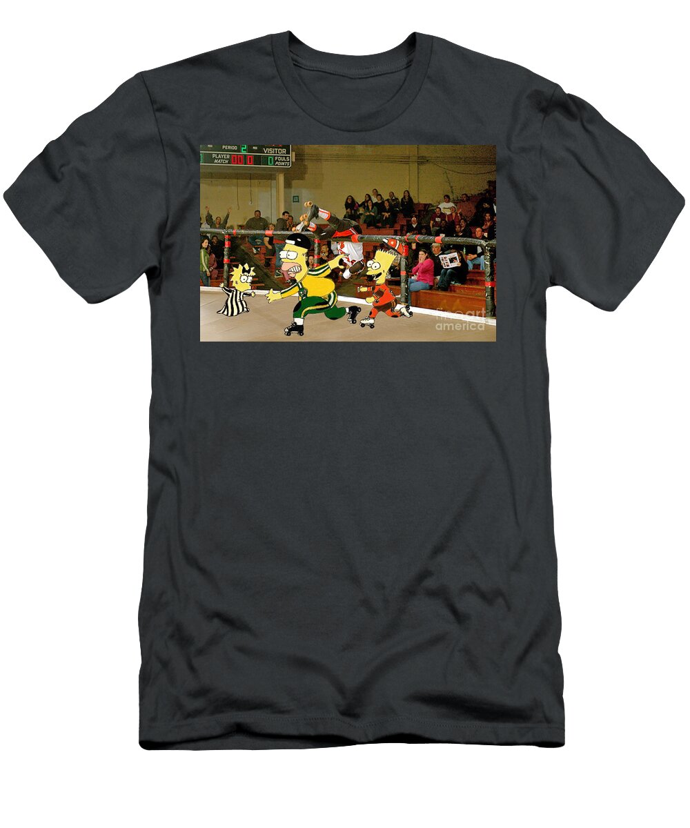 Bart Vs Homer Simpson At the Roller Derby Jim Fitzpatrick T-Shirt
