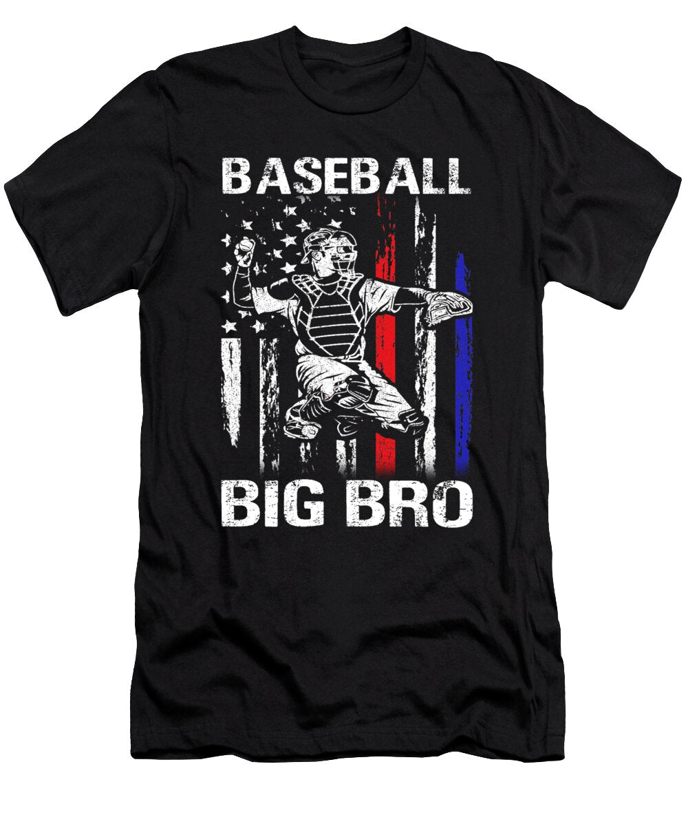 Baseball Big Bro Happy Fathers Day USA Flag Dhbubble T-Shirt