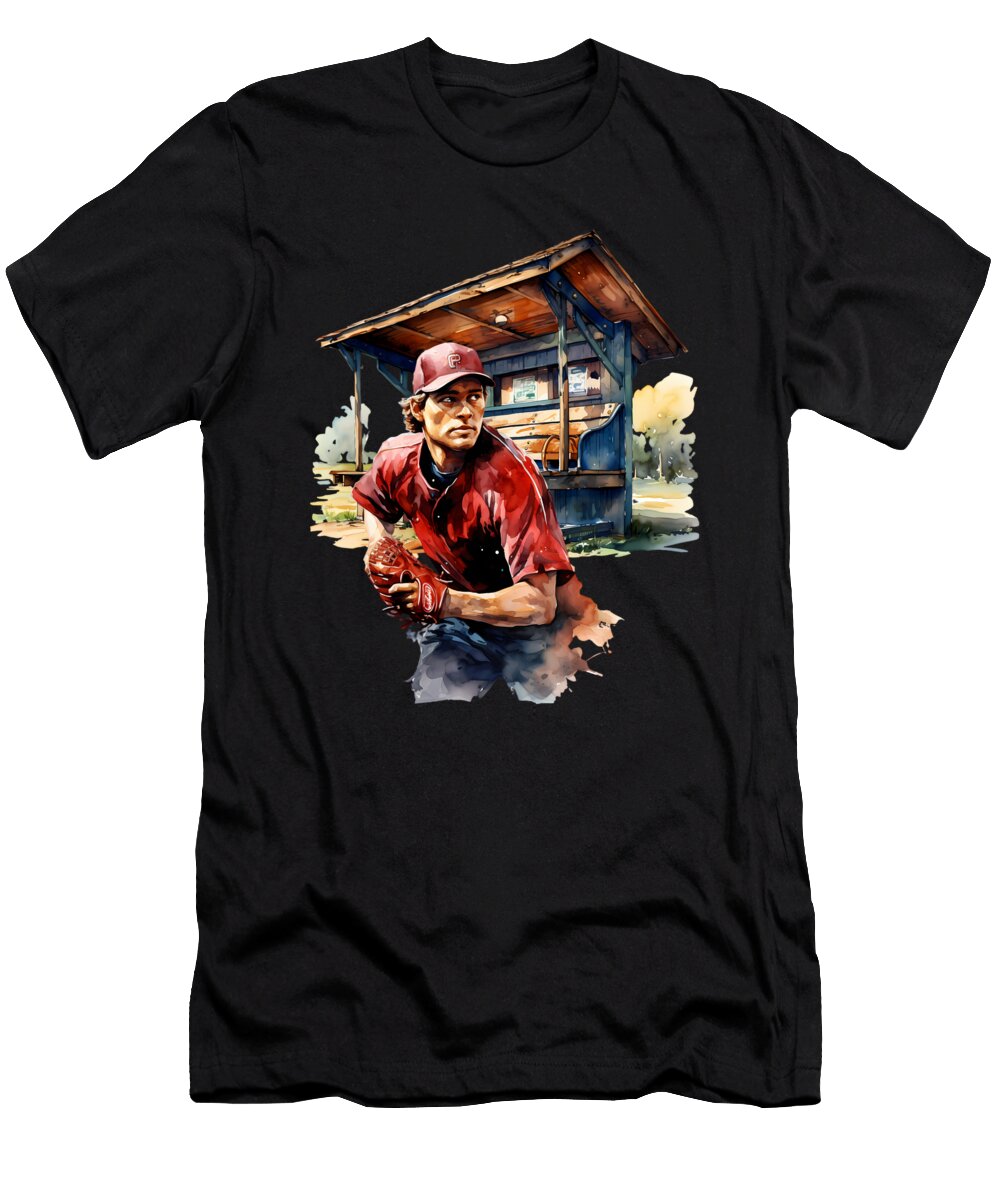 Baseball Fan Watercolor Baseball Dugout Pitcher Heidi Joyce T-Shirt