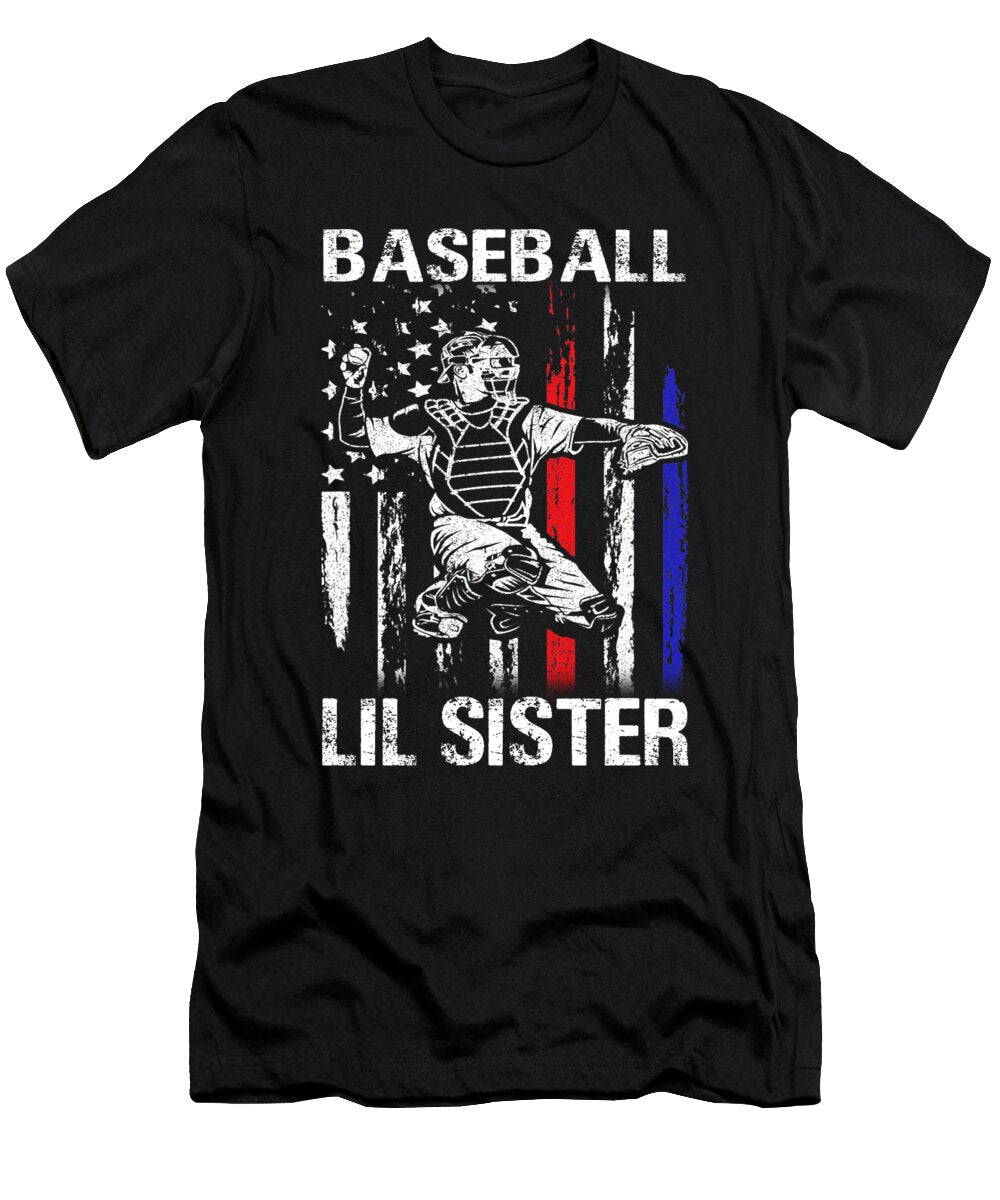 Baseball Lil Sister Happy Fathers Day USA Flag Dhbubble T-Shirt