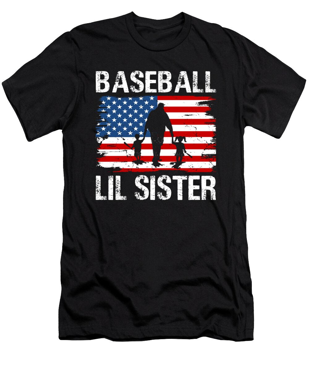 Baseball Lil Sister USA Flag Catcher Fathers Day Dhbubble T-Shirt