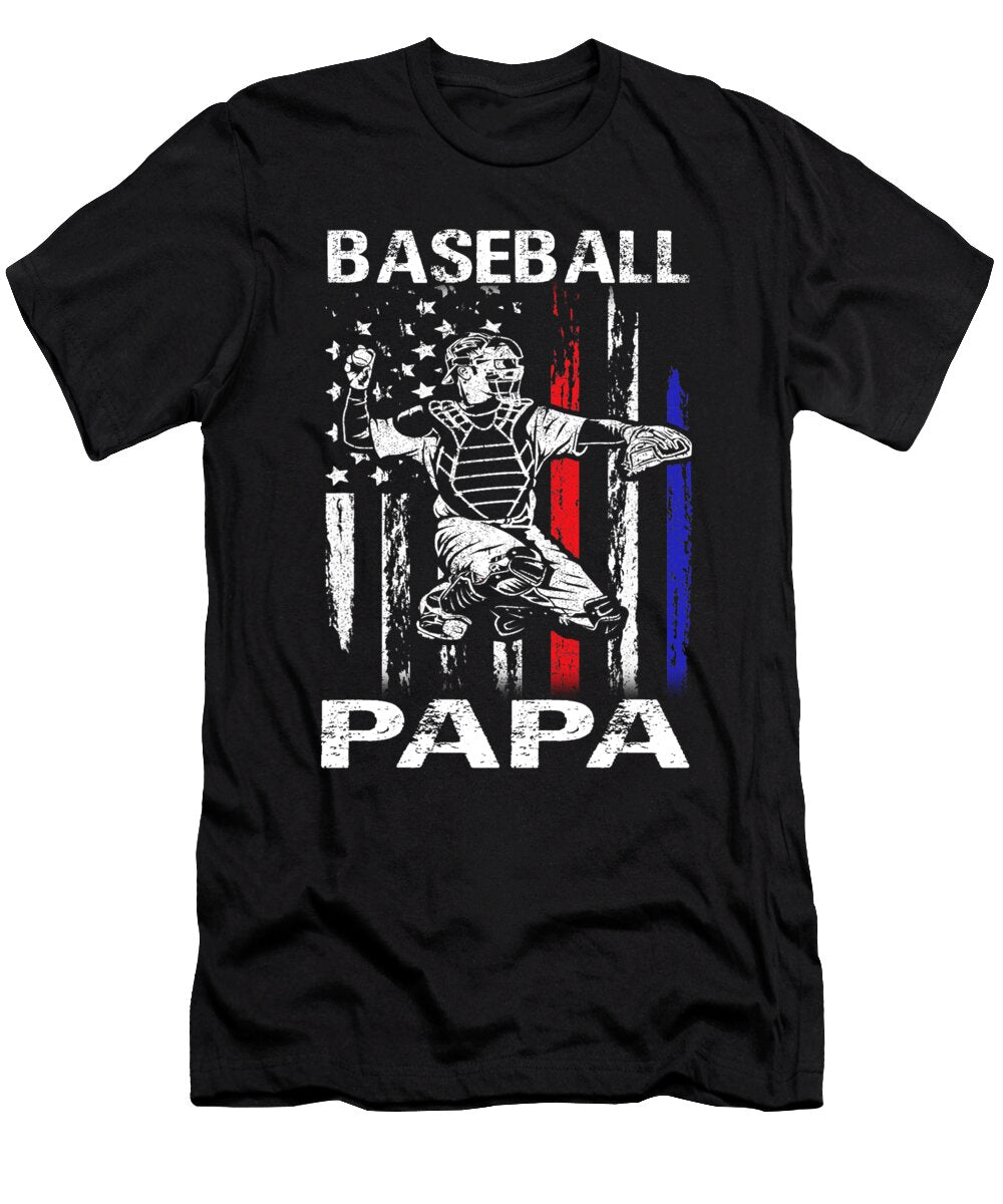 Baseball Papa Happy Fathers Day USA Flag Dhbubble T-Shirt