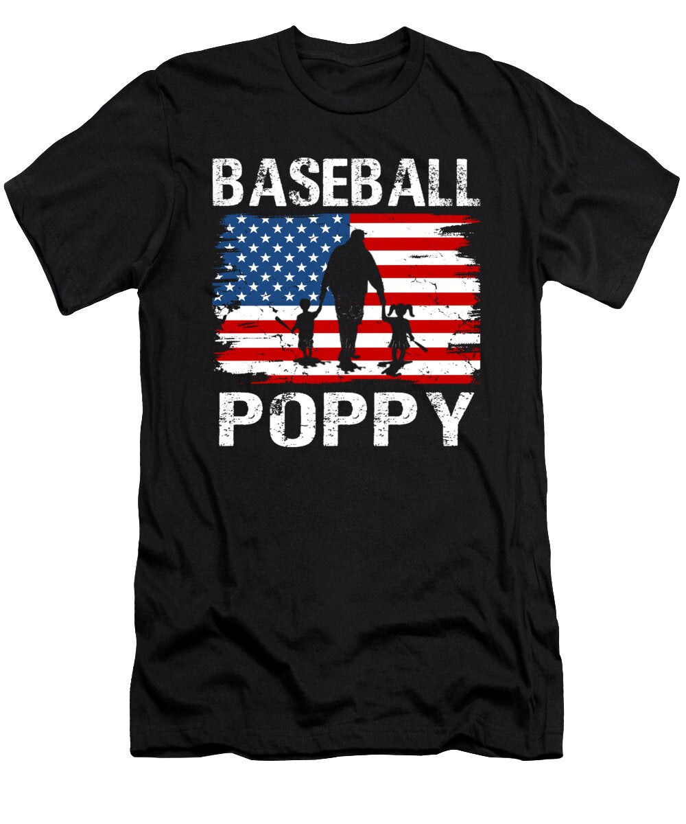 Baseball Poppy USA Flag Catcher Fathers Day Dhbubble T-Shirt