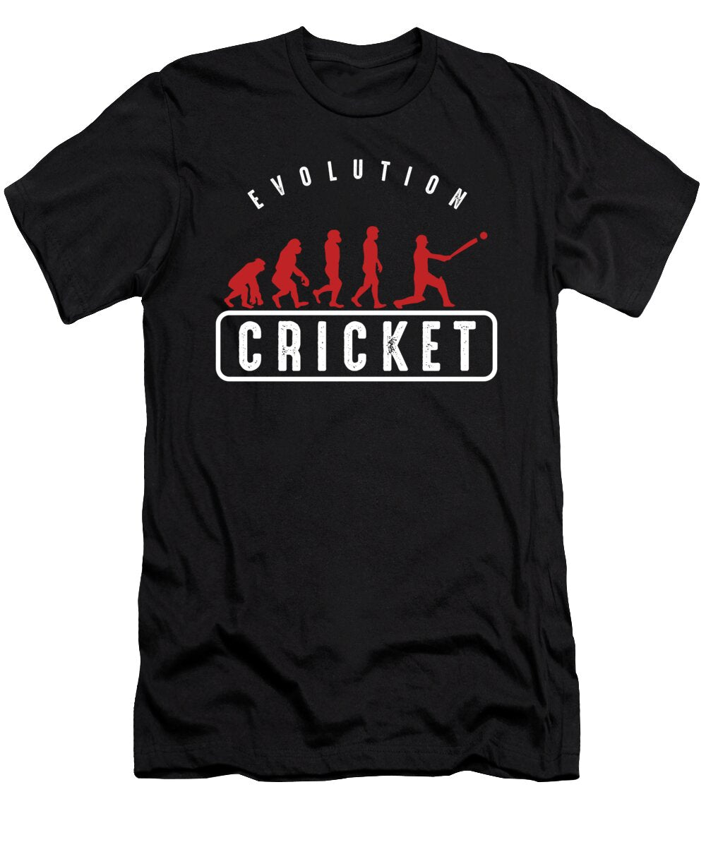 Bat and Ball Game Stumps Bails Wicket Sports Evolution Cricket Gift Thomas Larch T-Shirt