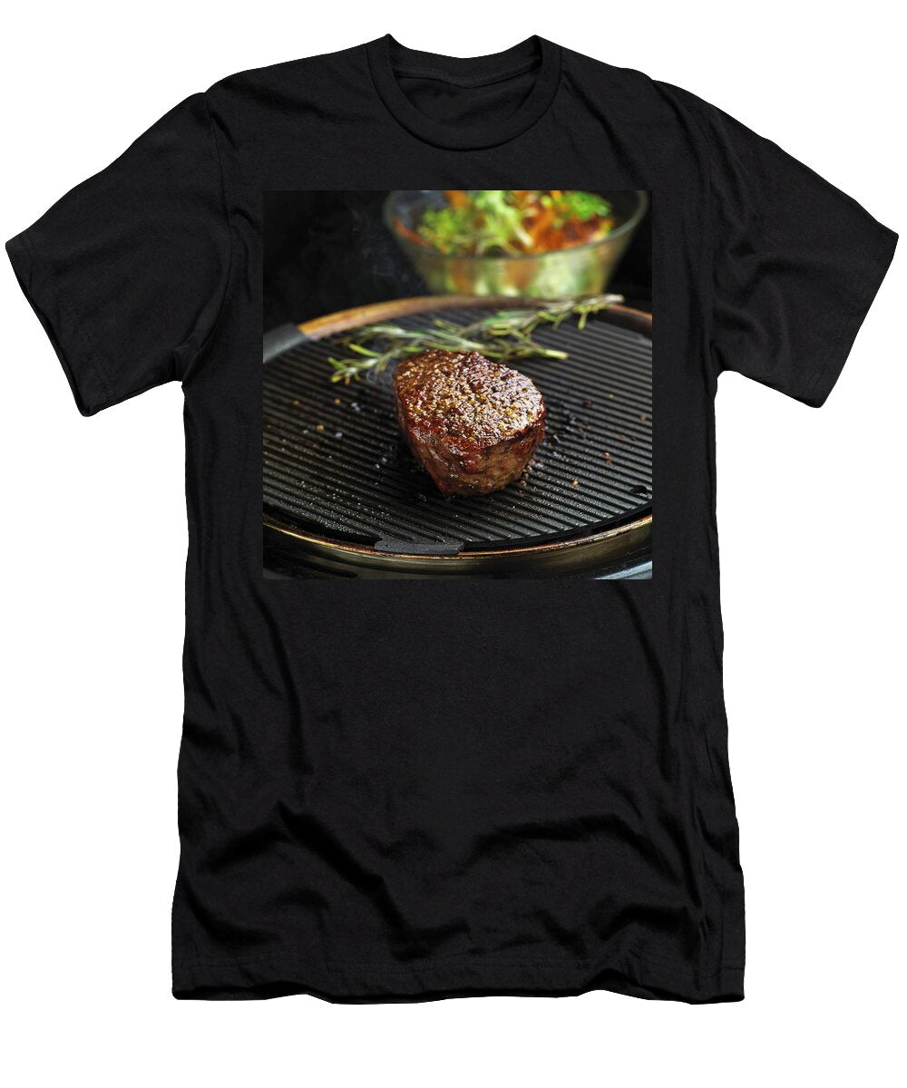 Beef Fillet Steak on a Grill in Front of a Salad Bowl Herbert Lehmann T-Shirt