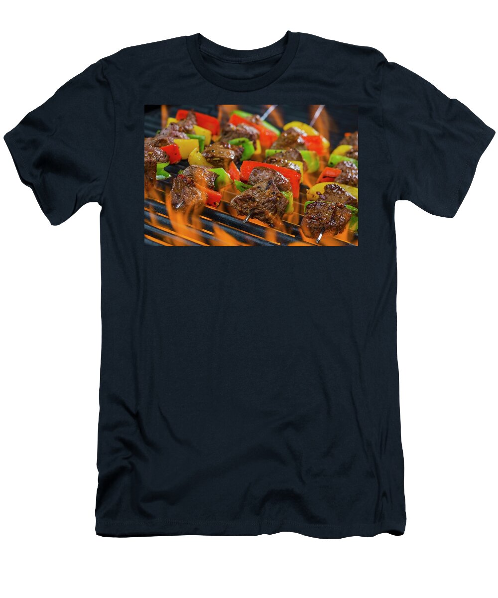 Beef Skewers with Peppers on a Flaming Barbecue Brian Enright T-Shirt