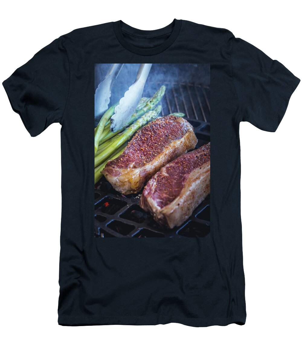 Beef Steak and Green Asparagus on the Barbecue Eising Studio T-Shirt