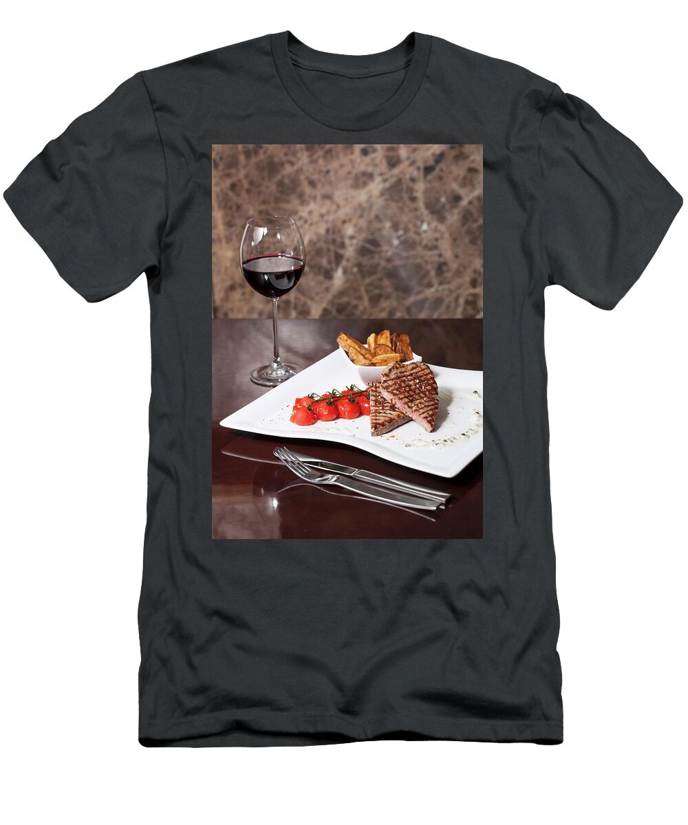 Beef Steak with Steamed Tomatoes and Fried Potatoes Anna Grudzinska Sarna T-Shirt