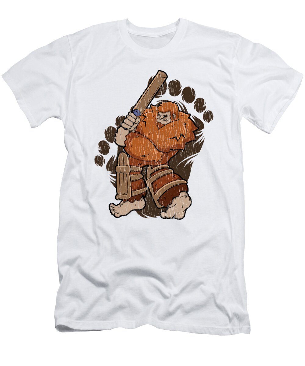Bigfoot Cricket Sasquatch Playing Cricket Distressed Look Kevin Garbes T-Shirt