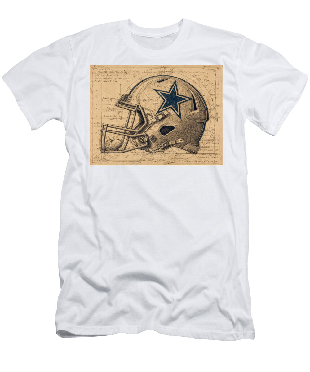 Blueprint of a Dallas Football Helmet Kevin Walker and Pixel Reverie T-Shirt
