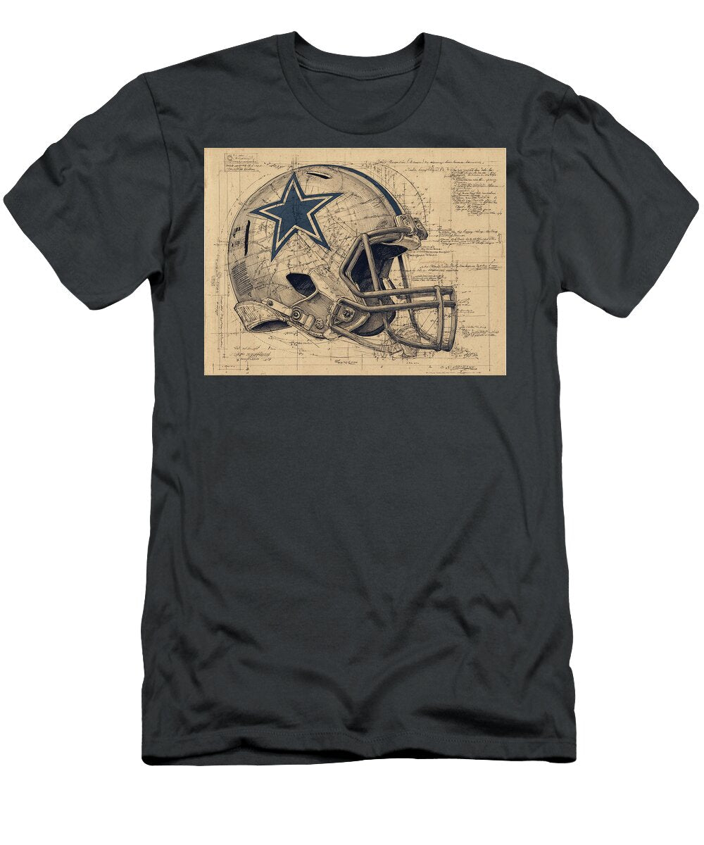 Blueprint of Dallas Cowboys Football Helmet Kevin Walker and Pixel Reverie T-Shirt