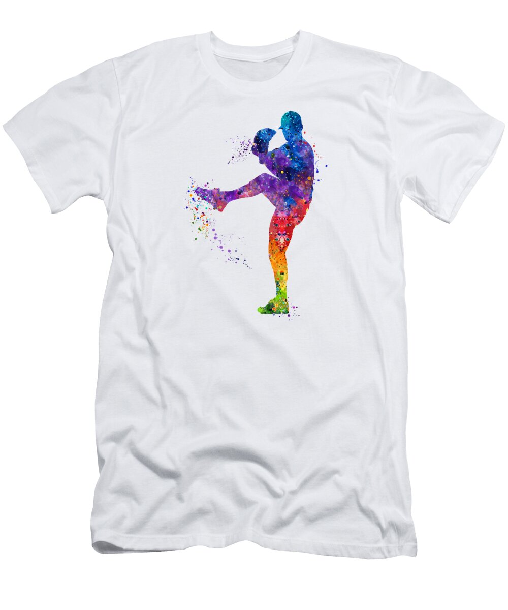 Boy Baseball Pitcher Watercolor Softball Gift White Lotus T-Shirt